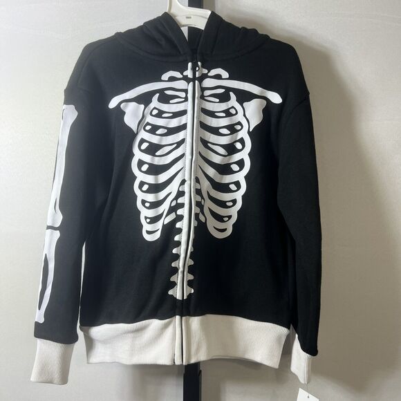 Mad Engine Skeleton Bones Hoodie Sweatshirt Size XS Halloween Built-In Mask NWT - Picture 3 of 7
